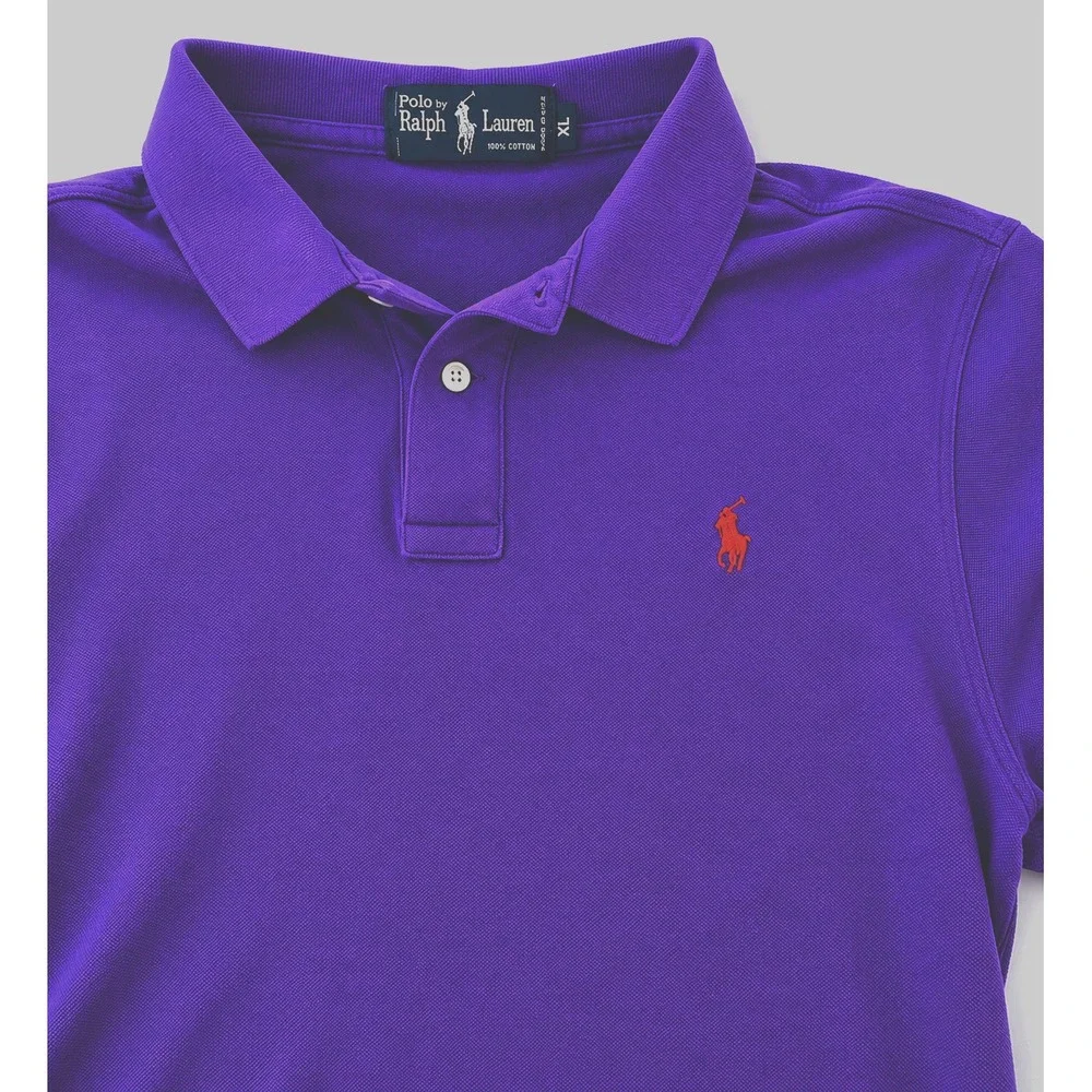 Polo Ralph Lauren Mens XL Purple Vintage 90s Cotton Polo Shirt USA Made